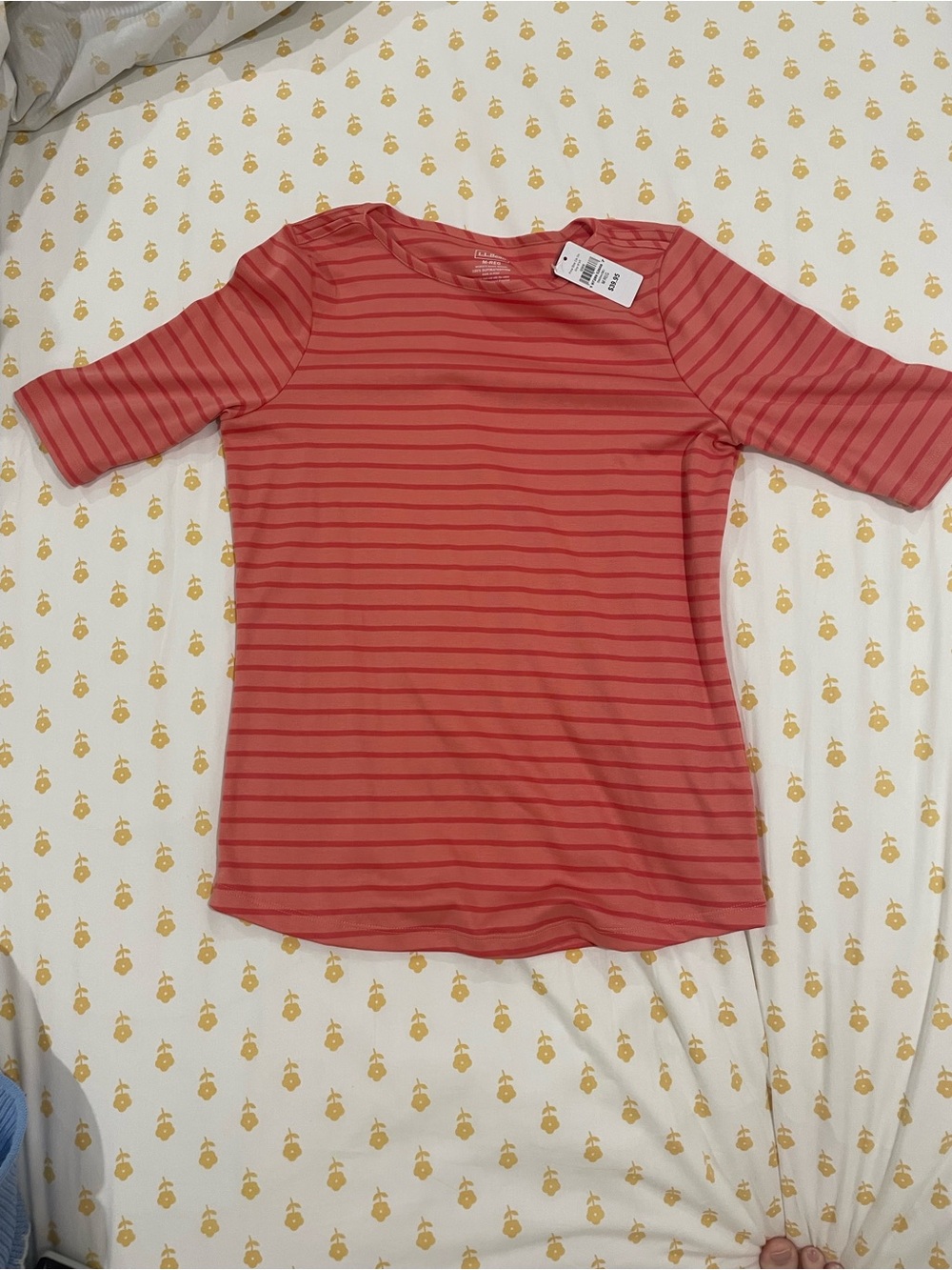 L.L. Bean Women's Coral Striped Short-Sleeve Top